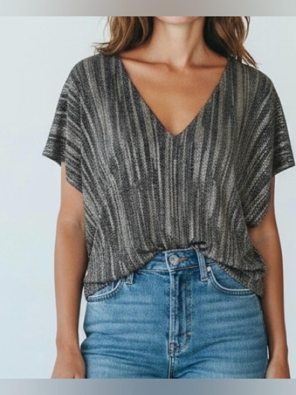 Fab’rik Womens Metalic Blouse Top. Size Large. Silver Grey New with tags